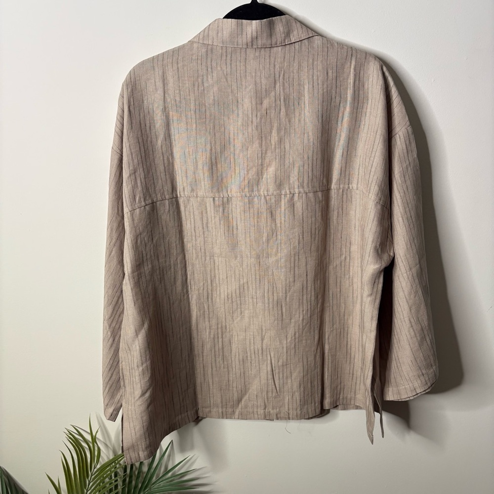 Marla Wynne Striped Linen Box Shirt Tan Neutral Beige Button - Picture 4 of 4